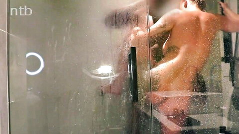 Naked hotwife in steamy shower, wet curves and big ass from behind