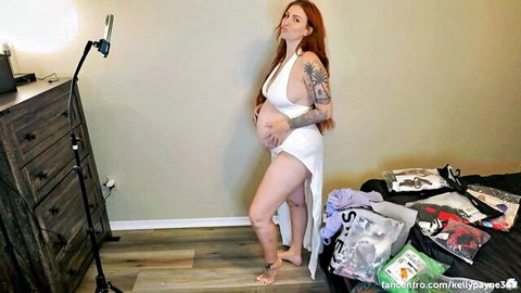 Kelly Payne pregnant redhead in sexy white halter dress