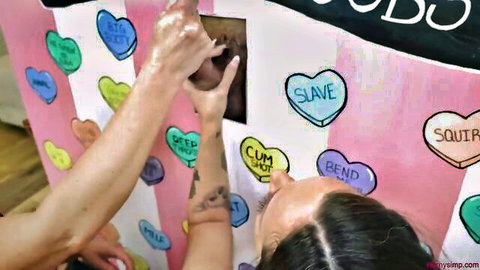 Jada Stevens and Vanessa Blake in sloppy gloryhole deep throat blowjob