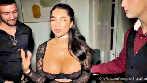Pengali Princess in revealing black lace lingerie with two men, OnlyFans tease