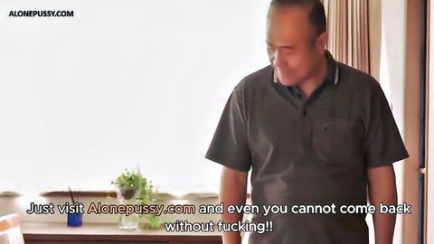 Asian father-in-law smiling intimately in close-up kiss scene