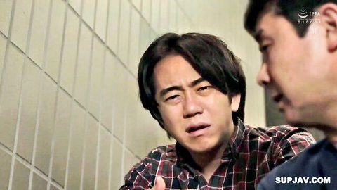 Yurine Tsukino JAV mother-in-law scene, two Asian men in close intense talk