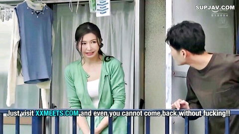 Ryo Ayumi as frustrated married woman in green cardigan chats with neighbor