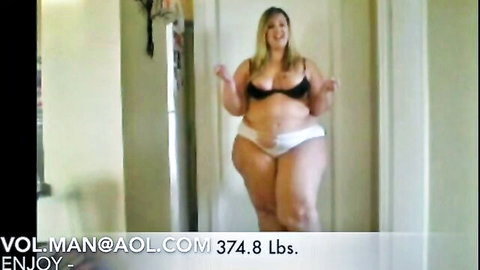 Blonde BBW posing in white bra and panties flaunting massive tits fat belly and thick thighs 378 lbs