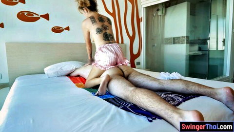 Thai MILF Bee erotic massage on man with POV blowjob tease