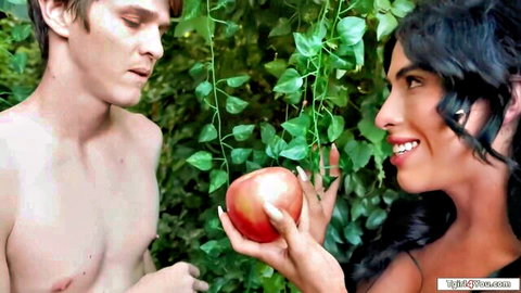 Trans model Avery Lust nude with apple in Garden of Eden