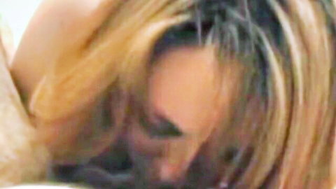 Betty BBW close-up giving intense blowjob with blonde hair