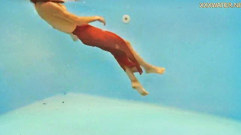 Hermione Ganger topless underwater in red skirt, lustful swim