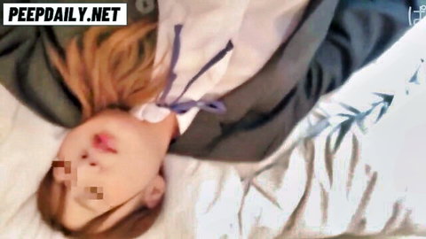 Japanese schoolgirl in unbuttoned uniform lying back exposed, amateur JAV