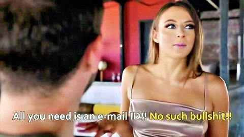 Curvy blonde in tight pink dress showing deep cleavage arguing with man