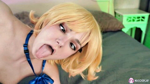 Purr Simona as blonde cosplay fuck doll sticking tongue out seductively