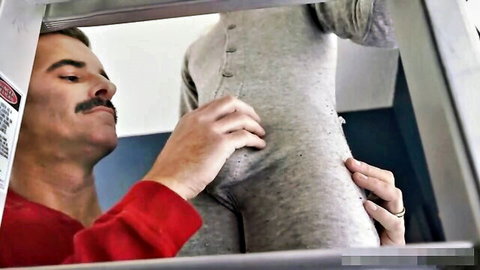 Mustached daddy touches gray onesie crotch in teasing preview