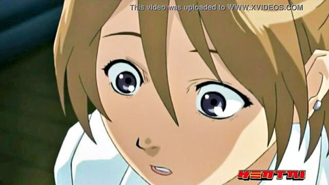 Surprised cute anime girl with brown hair in white shirt, hentai futanari teen scene