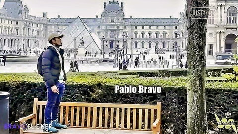 Pablo Bravo posing outdoors in Paris, fit Latino guy in casual jacket and jeans