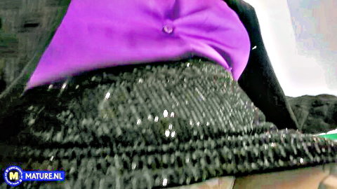 Mature solo with natural tits, big ass in purple sequined outfit