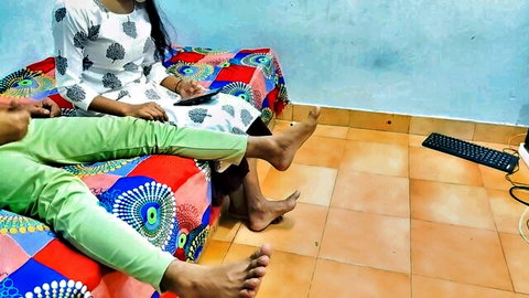 Hot Indian bhabhi and babe in traditional attire, teasing in office