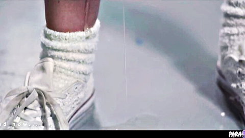 Blake Blossom, Hailey Rose, Lexi Lore feet in white sneakers and socks on wet floor