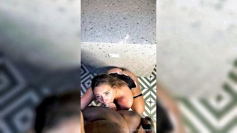 Mayseeds in black lingerie giving POV blowjob, brunette amateur