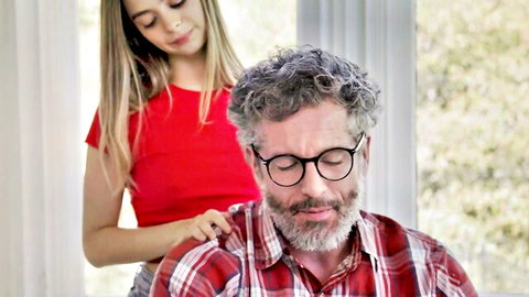 Blake Blossom intimately massages older lover's shoulder