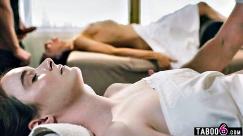 Hime Marie exposed in erotic couples massage with two masseuses