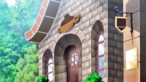 Anime fantasy building exterior, prelude to young girl's first anal adventure