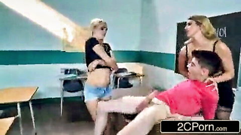 Blonde models Alex & Brooklyn in steamy classroom threesome with student
