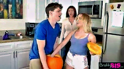 Aubrey Sinclair catches stepbro fucking pumpkin in kitchen