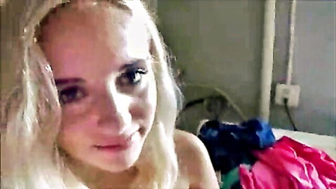Blonde step sister smiling topless in bed with Alex Adams