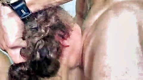 Rough face fucking with bearded man causing intense gagging