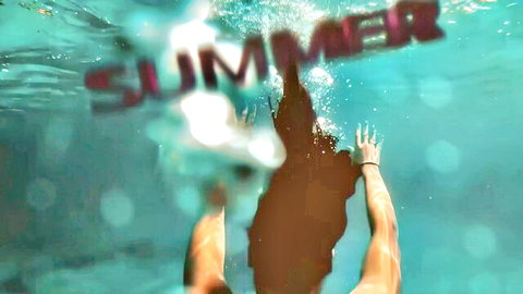 Hot girl diving underwater in turquoise pool for summer PMV