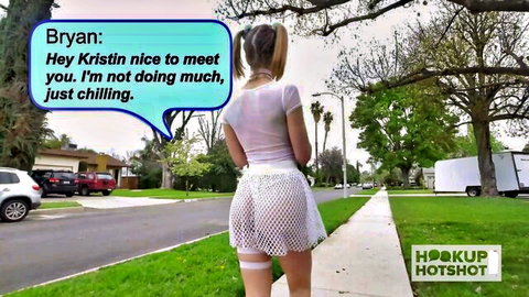 Blonde Kristen Scott in sheer top and skirt for hookup meetup
