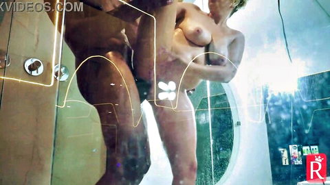 Blonde babe fucked by BBC in steamy bathroom, anal to mouth gape action