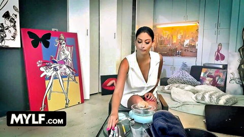 August Skye teasing cleavage in white dress Mylf Ghost parody