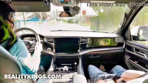 Xwife Karen eyes Jimmy's exposed dick in car, hot MILF tease