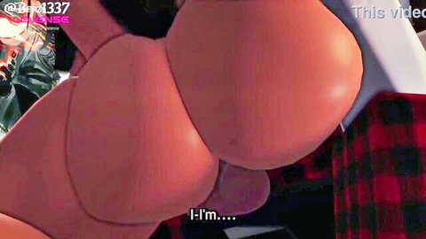 Anime girl with massive orange-tinted breasts in Valentine's gift scene, hentai style