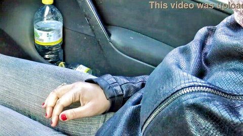 Algerian woman in jeans teases hairy pussy flash in car to older man