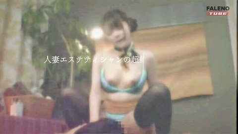 Japanese married esthetician in black pantyhose gives close teasing treatment, full erection excitement