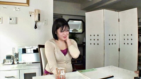 Rika Shibuki curvy Asian mom smiling in cardigan tease