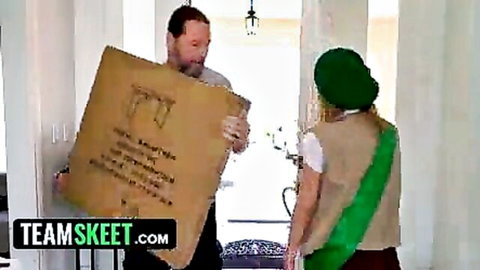 Hot teen in Girl Scout uniform delivers cookies to horny guy at door