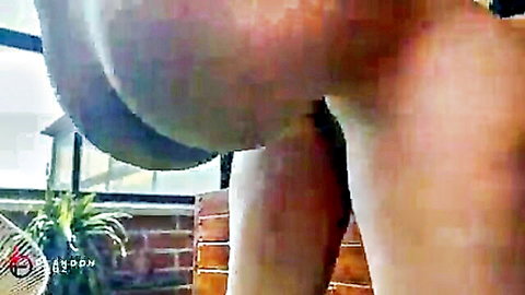 Huge ebony ass cheeks and thick thighs bent over in outdoor doggy tease