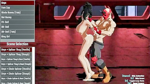 Muscular red demon roughly fucking busty black bunny girl's pussy doggystyle in intense video game scene