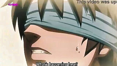 Surprised anime male with spiky hair and headband in hentai video thumbnail
