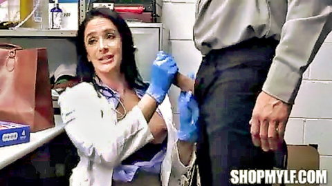 Sheena Ryder as bad doctor in gloves touching Danny Mountain's crotch