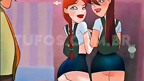 Aninha and 18yo friend in school uniforms tease Mr. Carlos with upskirt ass views