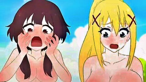 Shocked nude Aqua and Megumin from Konosuba hentai compilation thumbnail