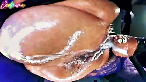 Godmama's fat juicy black pussy creampie closeup in explosive solo scene