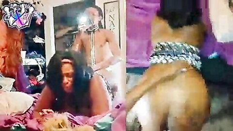 Thick ebony mom bent over bed in amateur fuck teaser with black dude