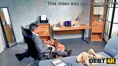 Curvy babe pays debt with blowjob and pussy in office scene