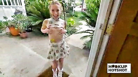 Lilly Ford teases in crop top and mini skirt with thigh highs outside