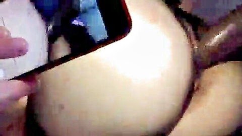 Cum4dadddy's pale ass in POV creampie begging scene, hand holding phone